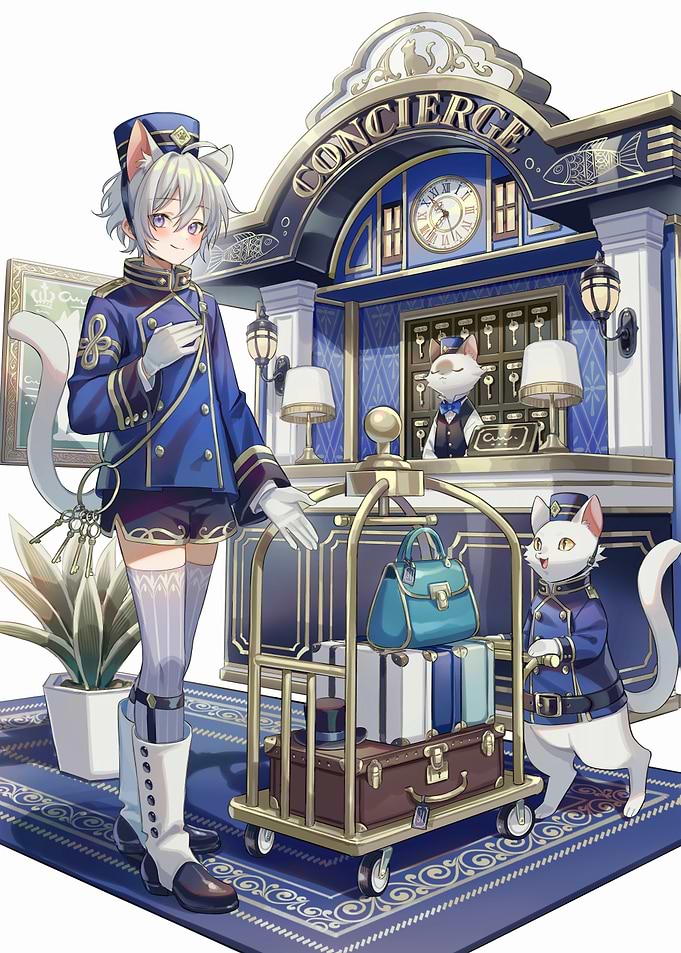 Anime Cat Concierge Hotel Scene