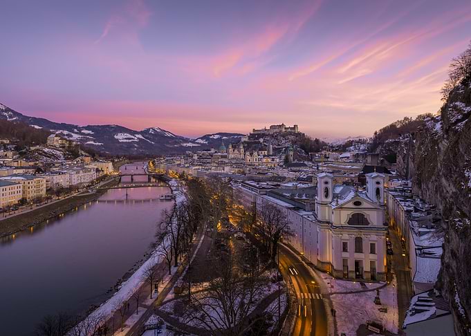 Salzburg cityscape at dusk