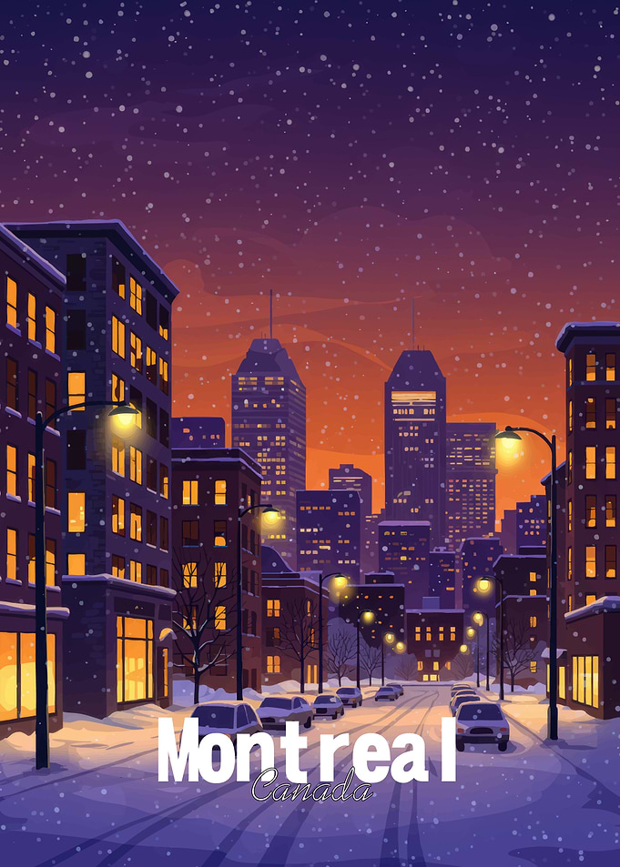 Montreal Canada Winter Cityscape Illustration