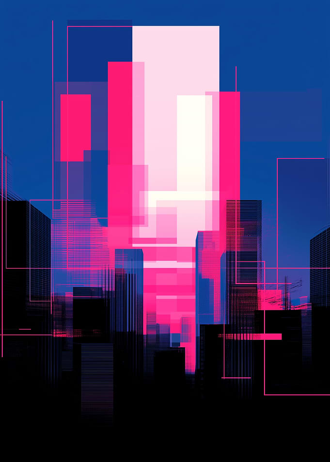 Abstract Cityscape with Pink and Blue