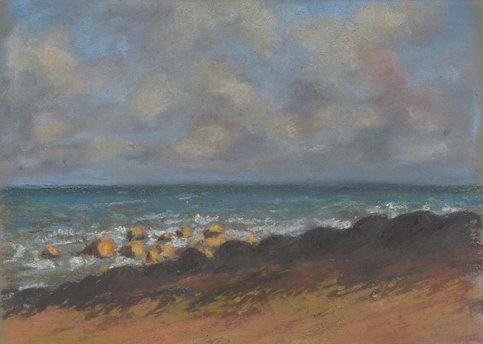 Seascape Painting with Rocks and Waves