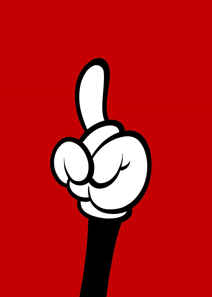Cartoon Hand Pointing Up on Red