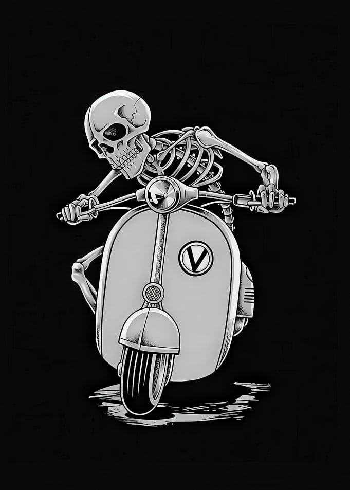 Skeleton Riding a Scooter Illustration
