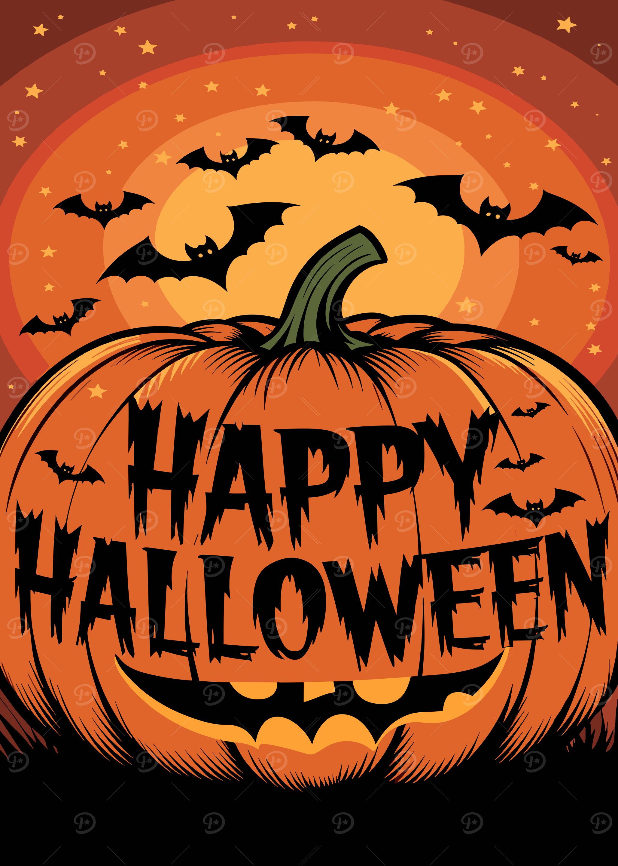 Happy Halloween Pumpkin with Bats