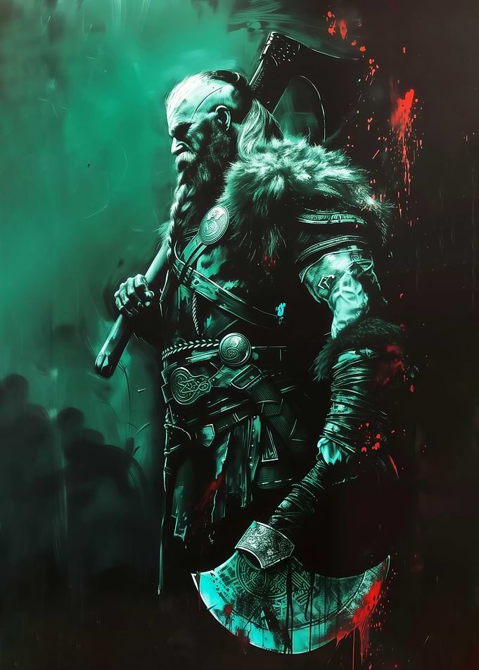 Viking Warrior with Axes in Green