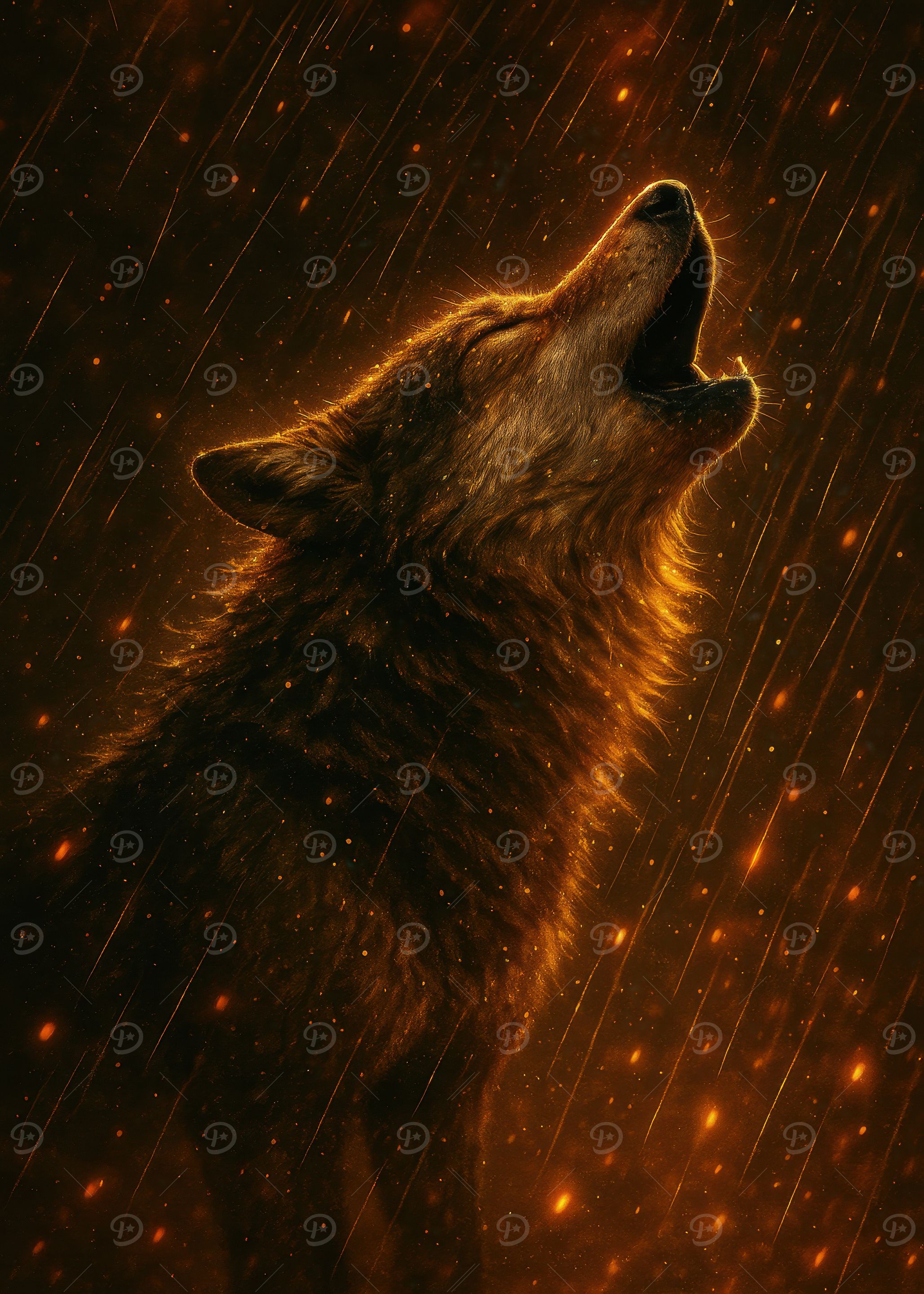 Howling Wolf in the Rain