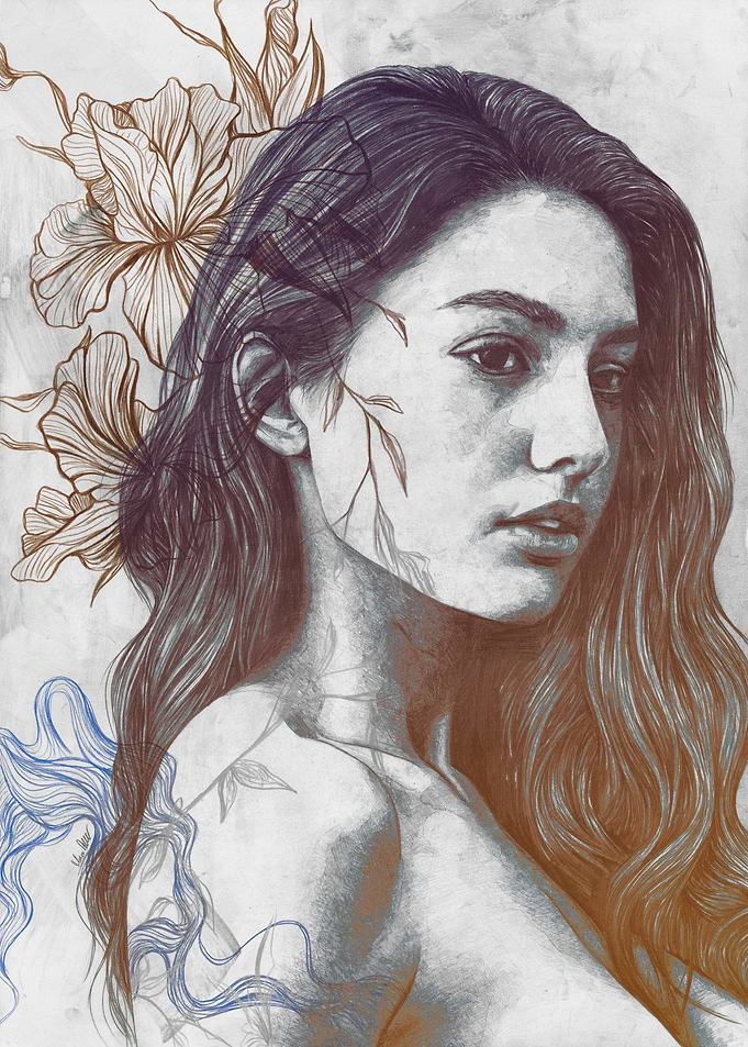 Woman Portrait with Floral Elements