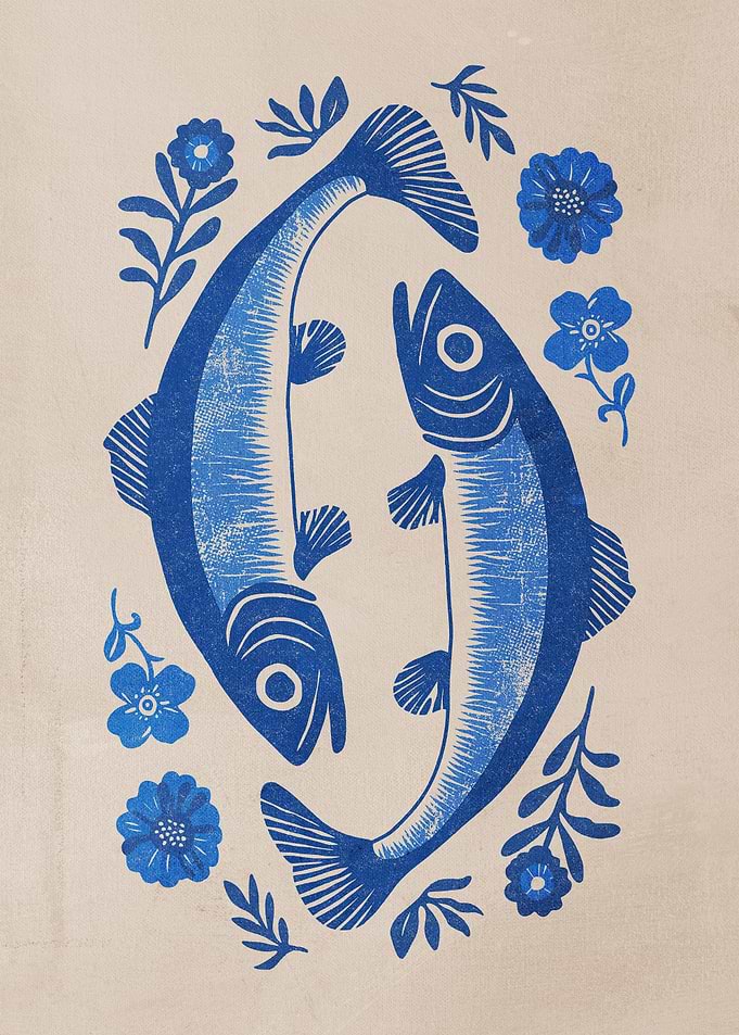Blue Sardine Floral Illustration