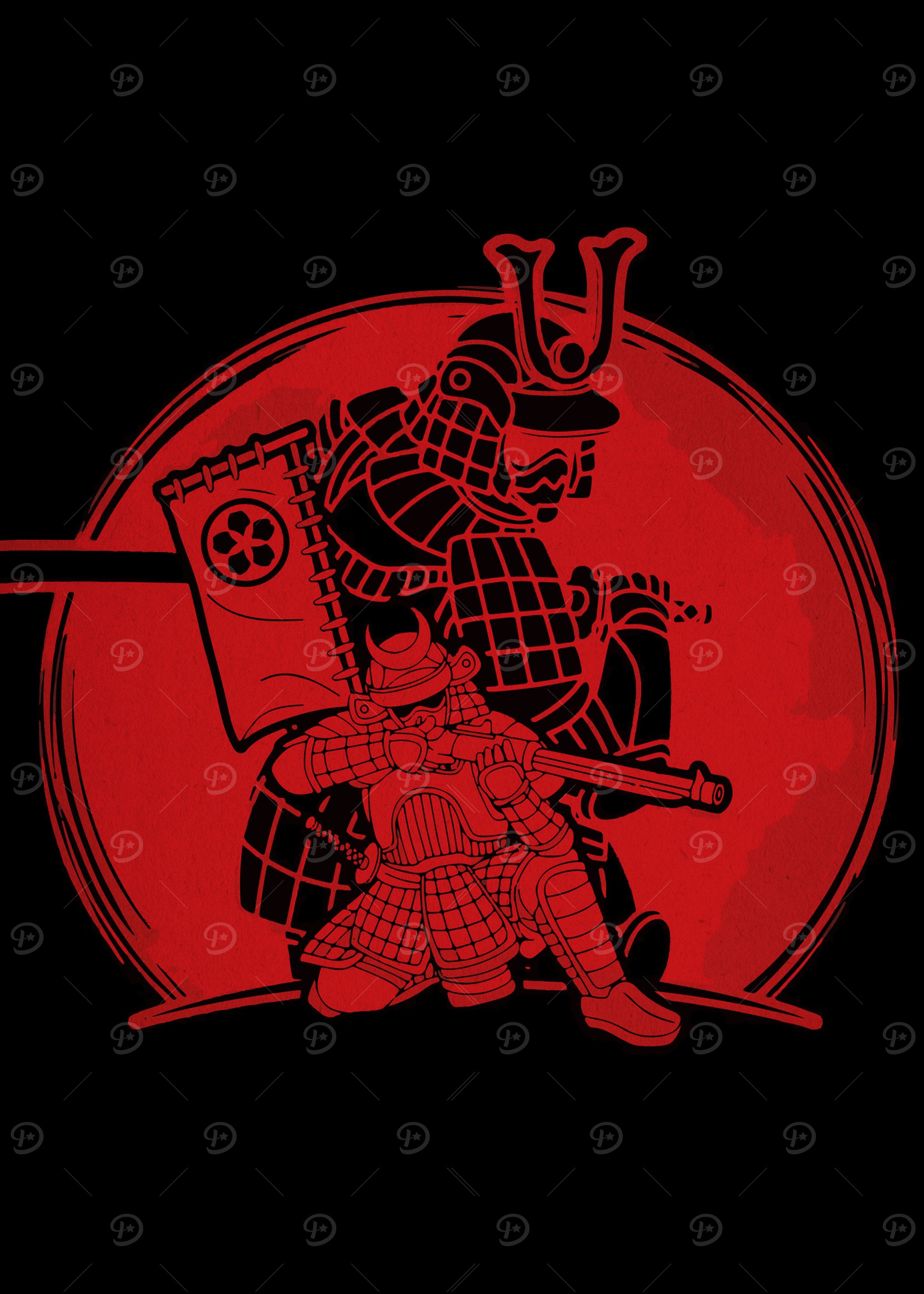 Samurai Warriors in Red and Black