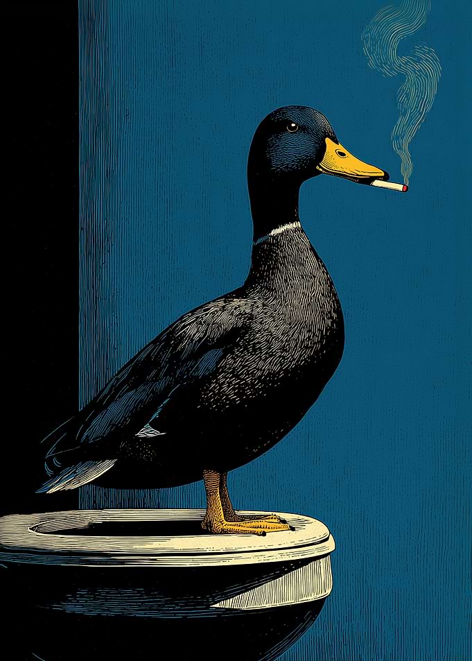 Retro Mallard Smoking Duck — Quirky Bathroom Wall Art