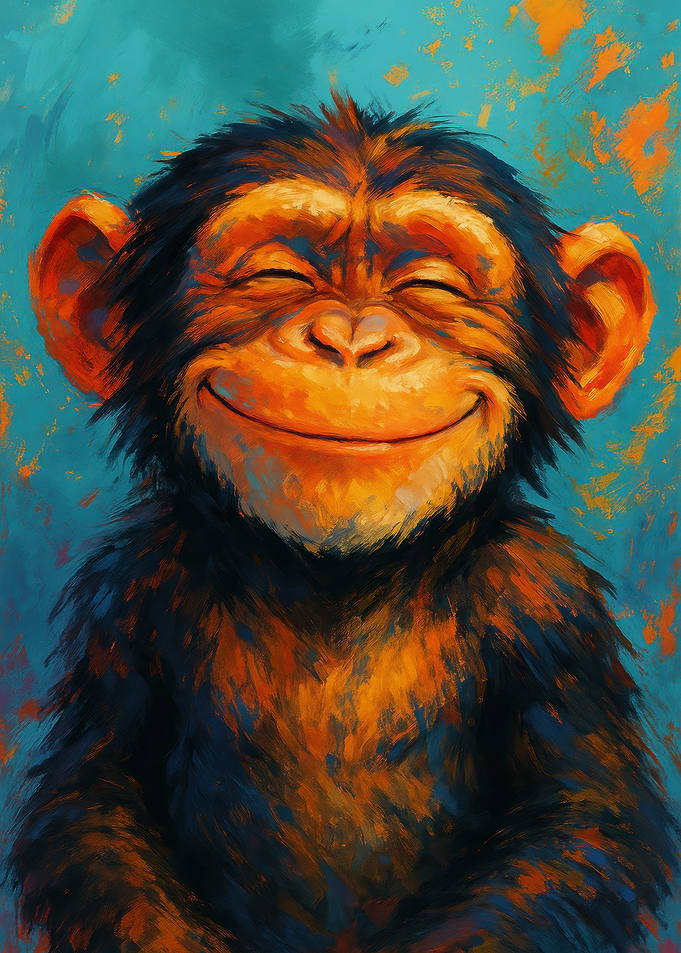 Smiling Monkey Portrait Painting