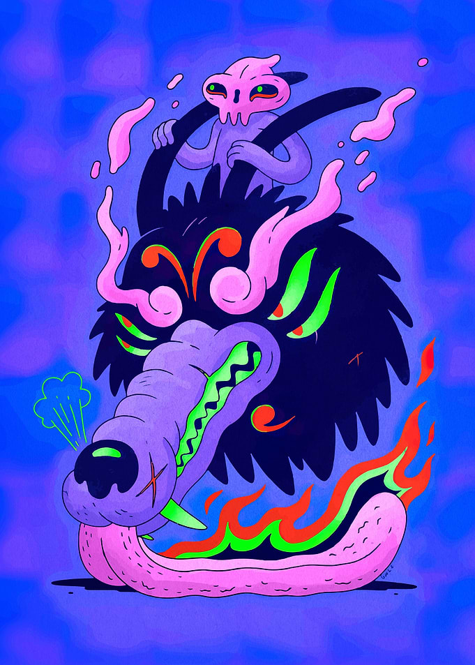 Wolf and Skull Cartoon Illustration