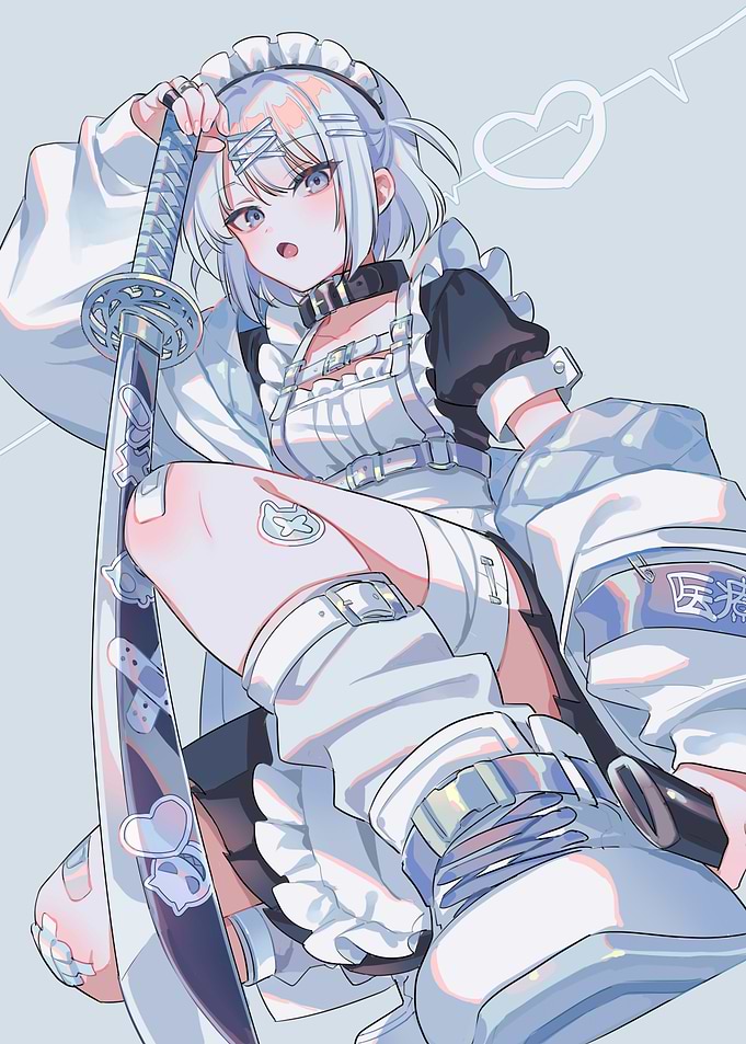 Anime Girl with Katana and Maid Outfit