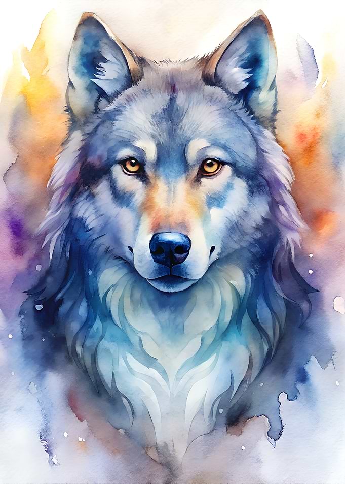 Watercolor Wolf Portrait