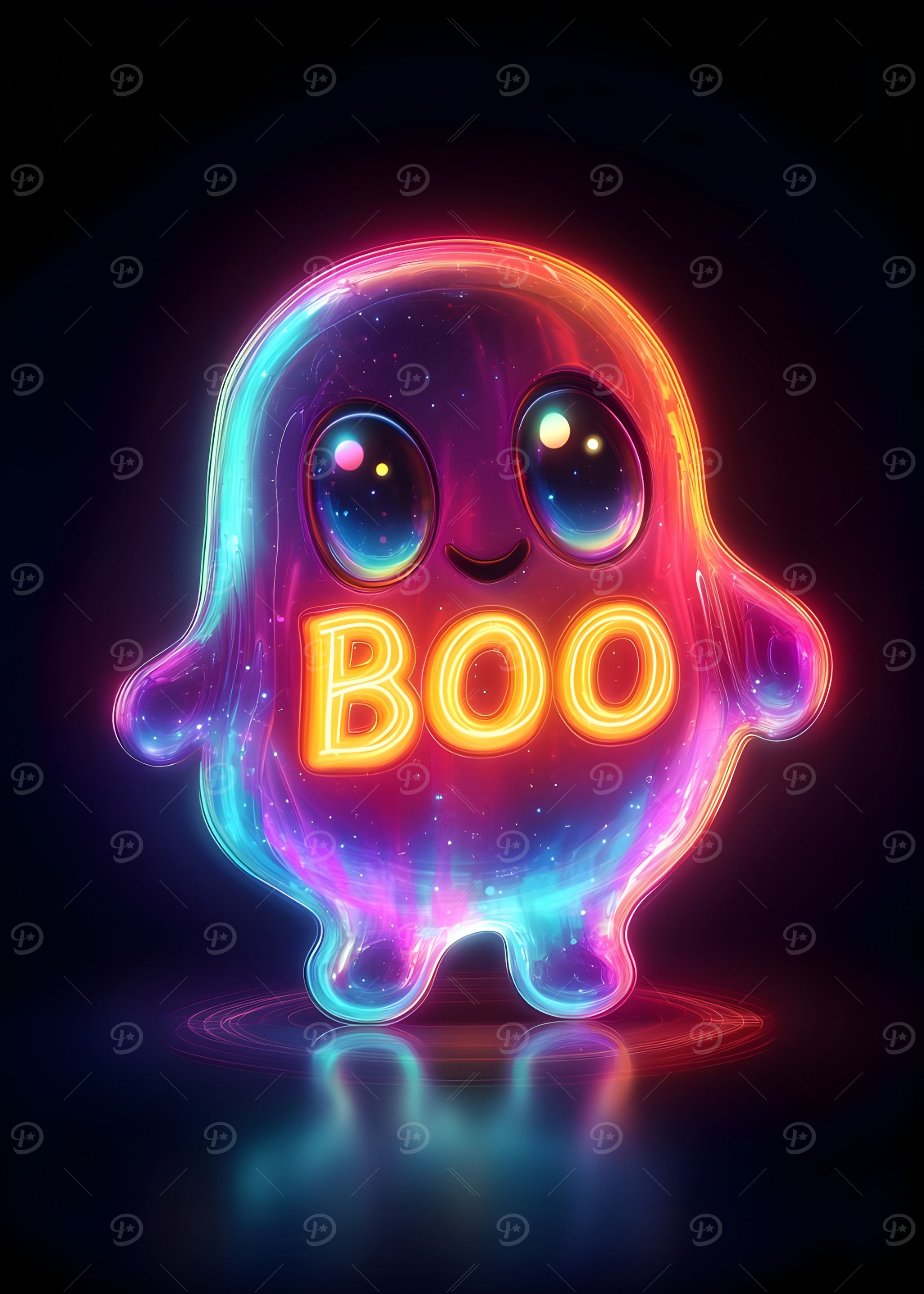 Neon Halloween Ghost with 'BOO' Text