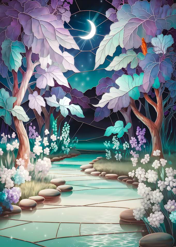 Enchanted Forest Stained Glass: A Magical Moonlit Escape