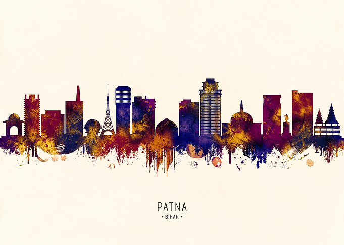 Patna, Bihar Skyline Watercolor Silhouette