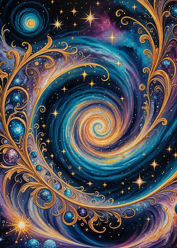 Celestial Swirl with Golden Ornaments