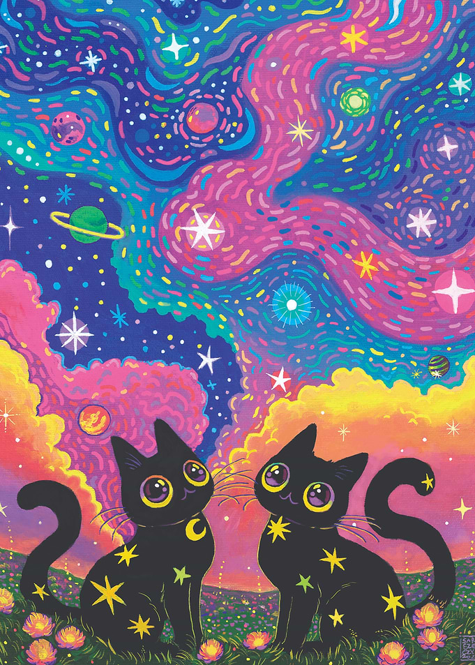 Whispers of the Universe Cosmic Cats Art Print