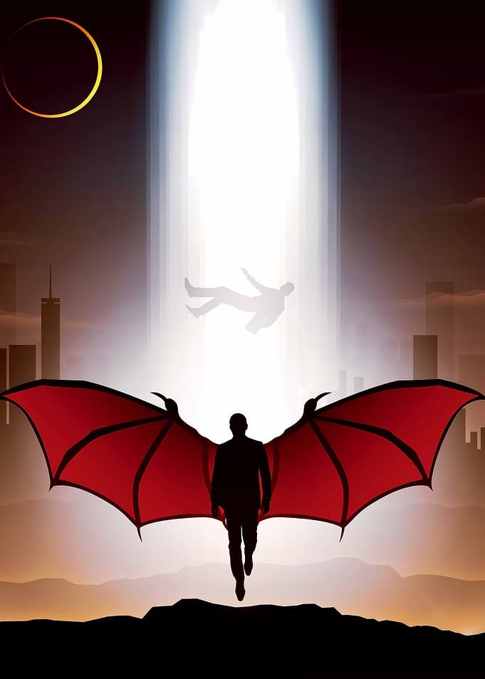 Winged Figure Under a Beam of Light