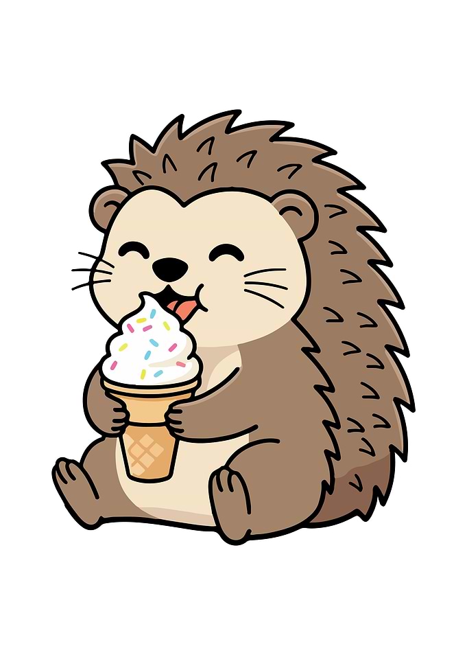 Cartoon Hedgehog Eating Ice Cream