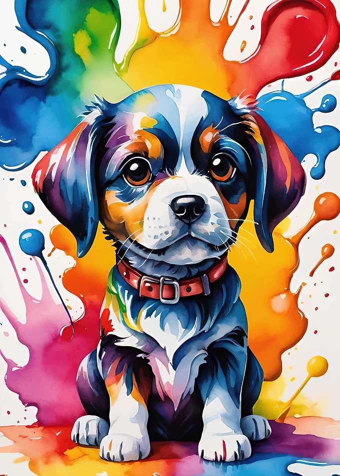 Colorful Puppy Watercolor Art