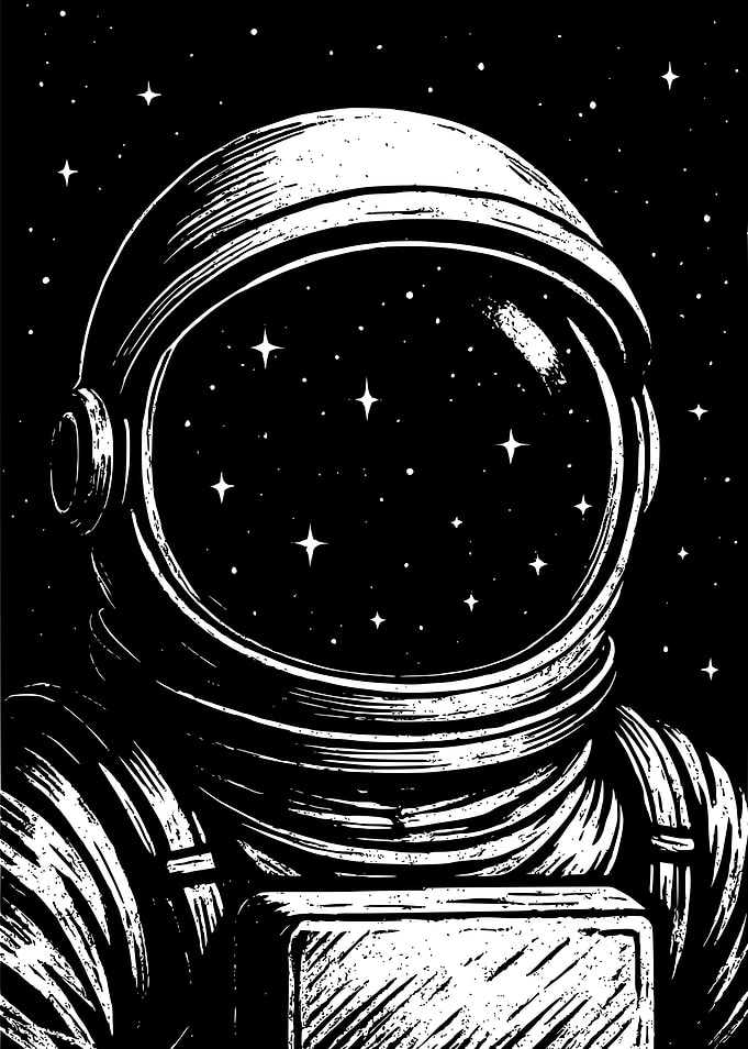 Monochrome Astronaut Helmet with Starry Reflection