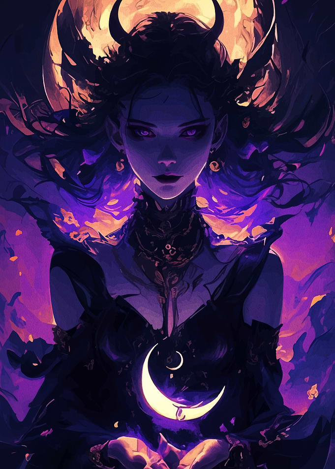 Horned Woman with Crescent Moon