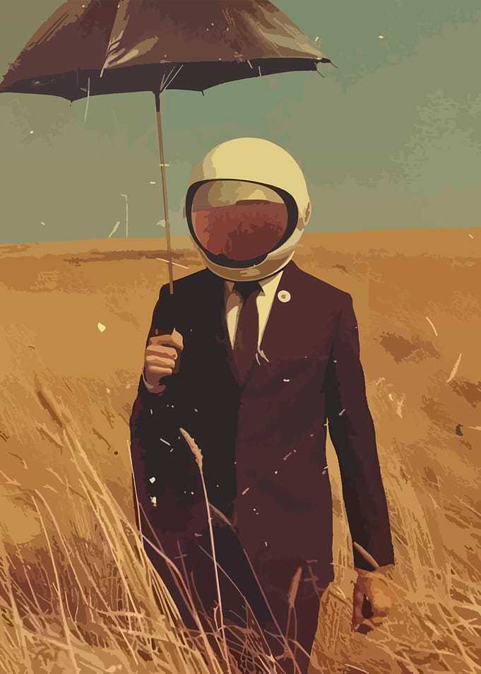 Astronaut in Suit with Umbrella