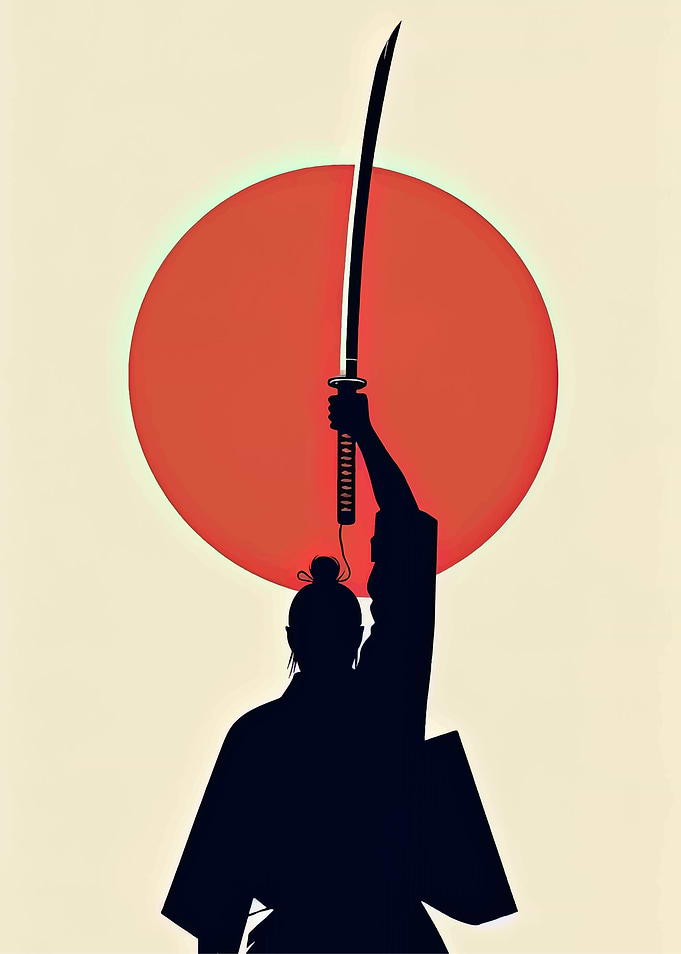 Samurai Silhouette with Katana and Sun