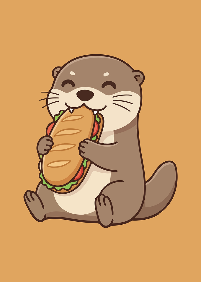 Cartoon Otter Eating a Sandwich