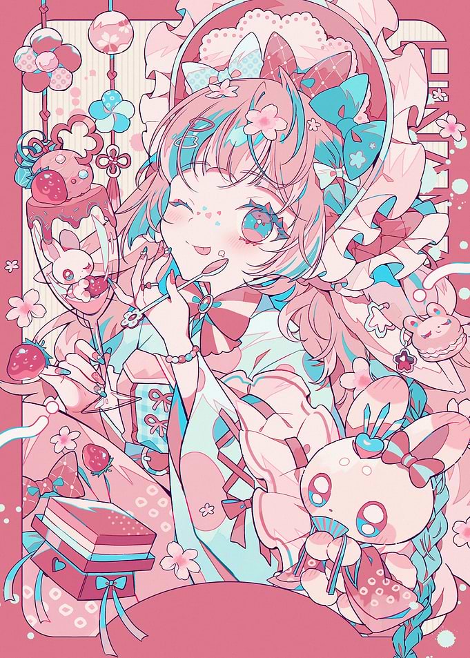 Anime Girl with Sweets and Bunny