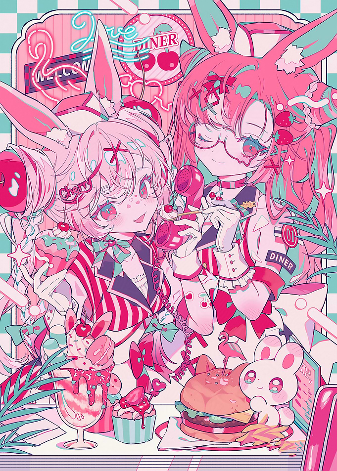 Anime Bunny Girls at Cherry Diner