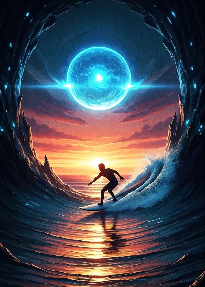 Surfer Riding Wave Blue Orb
