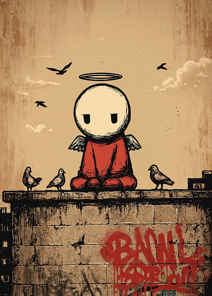 Angel on a Wall with Graffiti