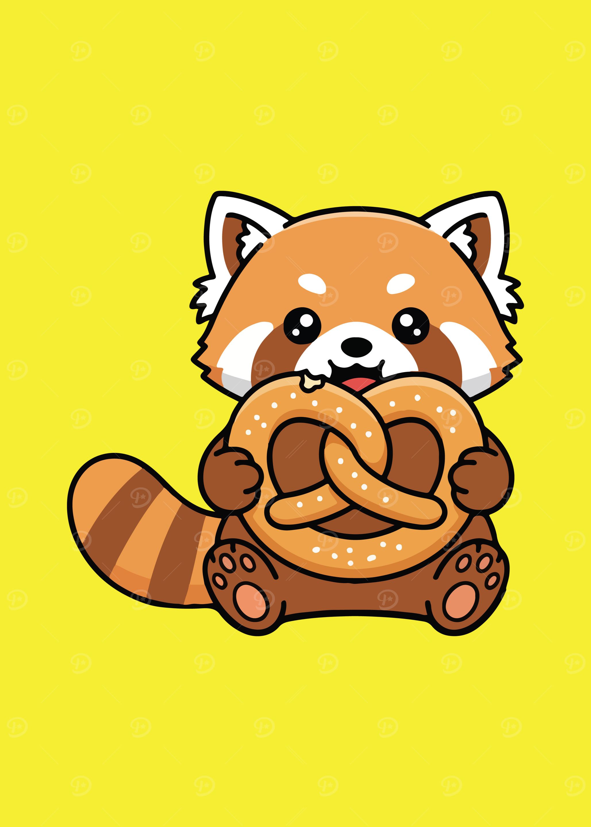 Cute Red Panda with Pretzel Cartoon