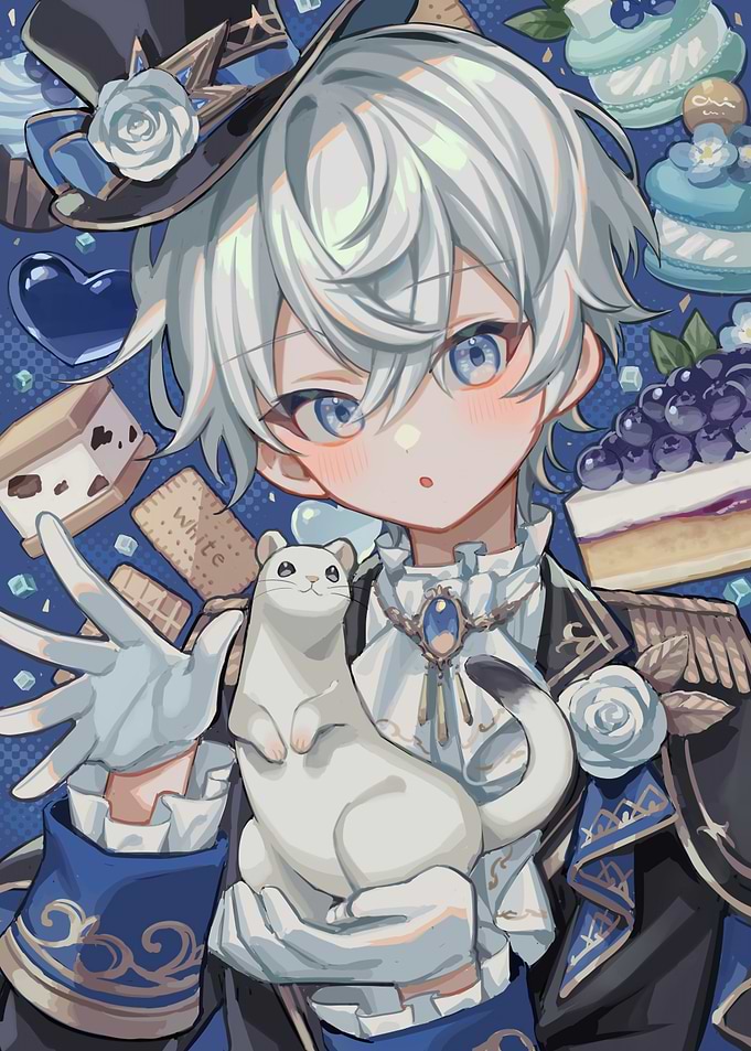 Anime Boy with Ferret and Sweets