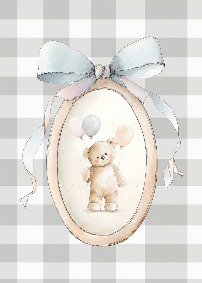 Watercolor Teddy Bear with Balloons Illustration