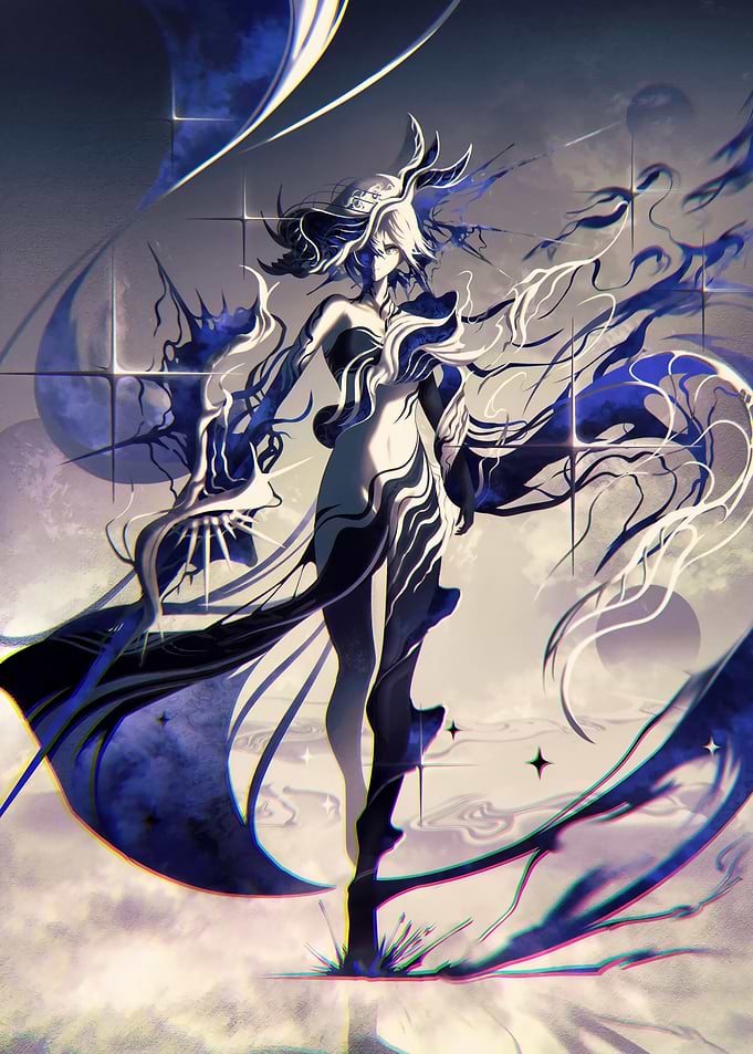 Abstract Anime Character in Blue Tones