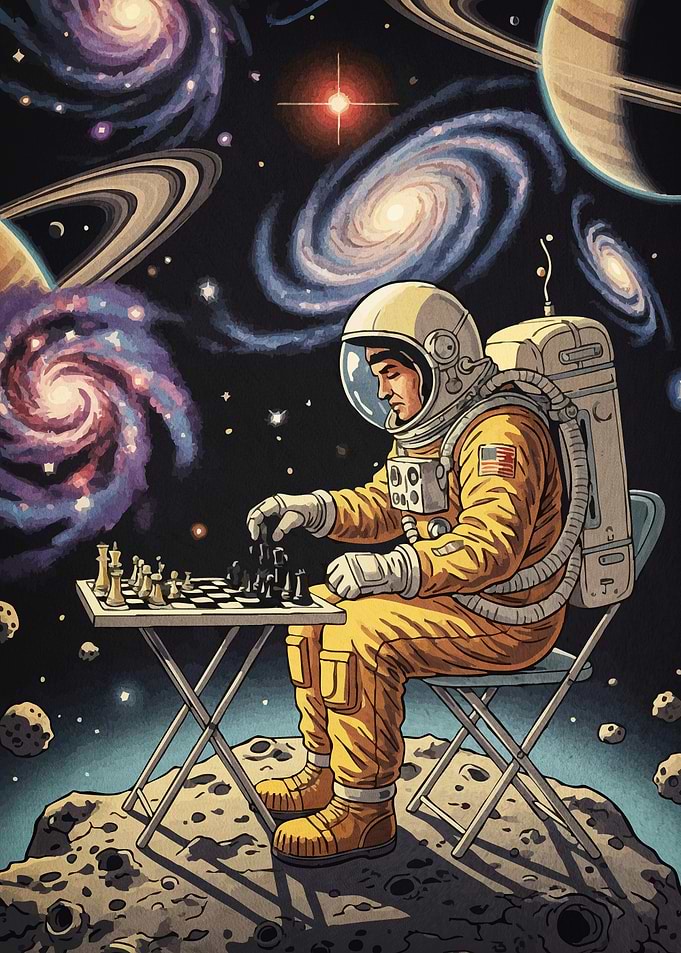 Astronaut Playing Chess Space