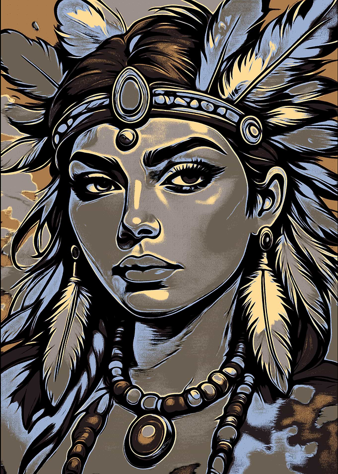 Native American Woman Portrait with Feathers