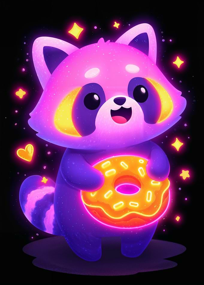Neon Raccoon with Donut