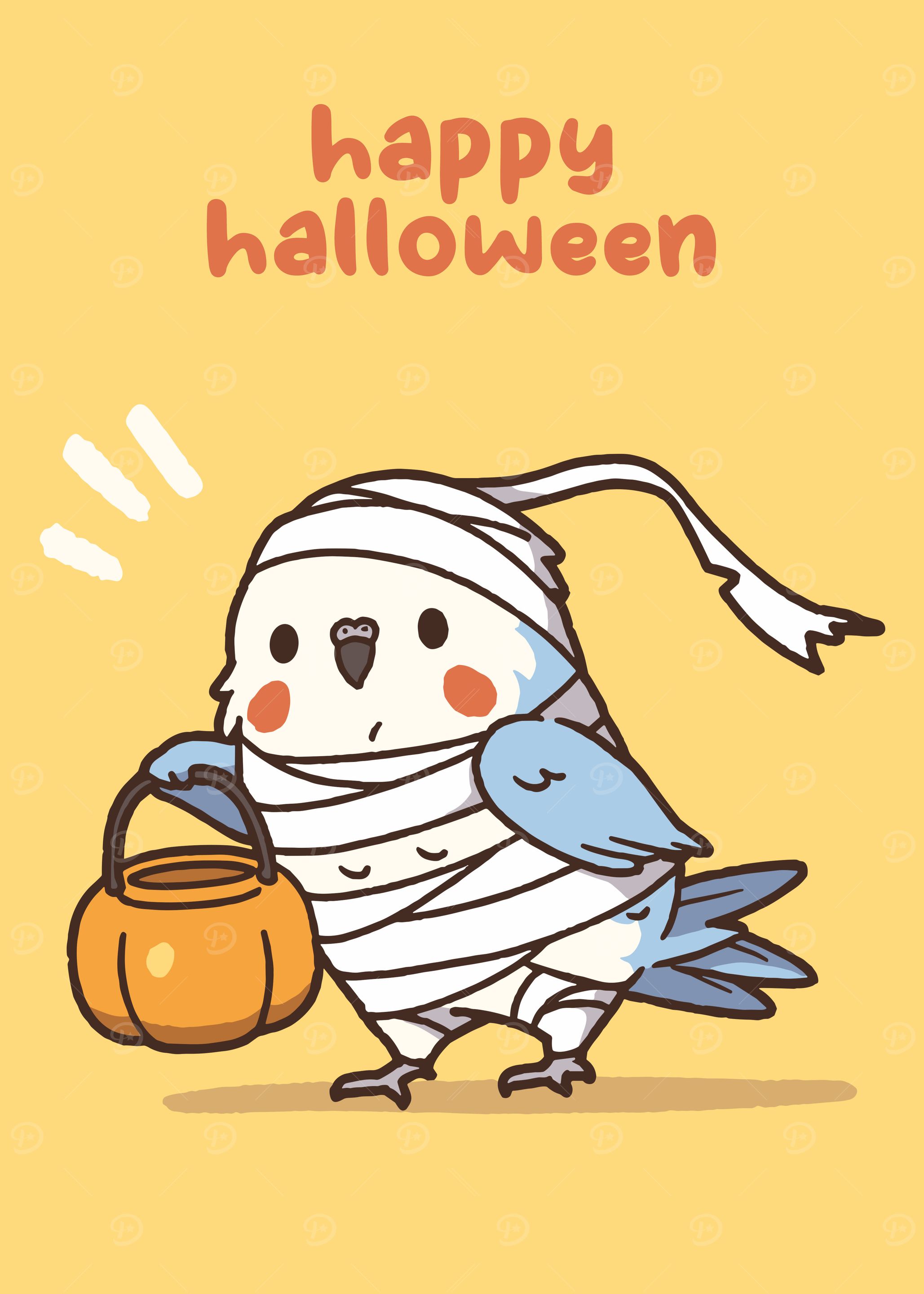Halloween Bird Mummy with Pumpkin Basket