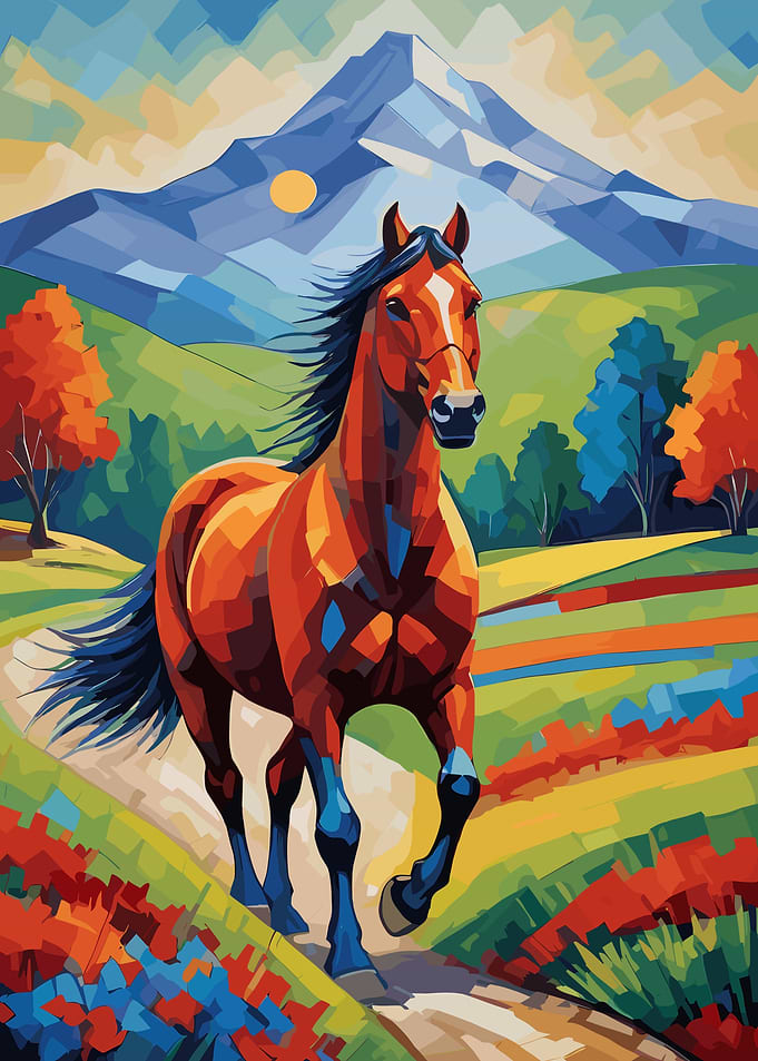 Colorful Horse in Landscape Digital Art