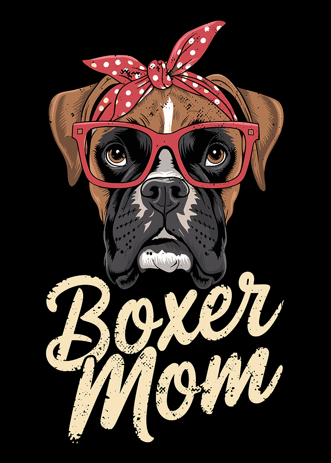 Boxer Mom Dog with Bandana and Glasses