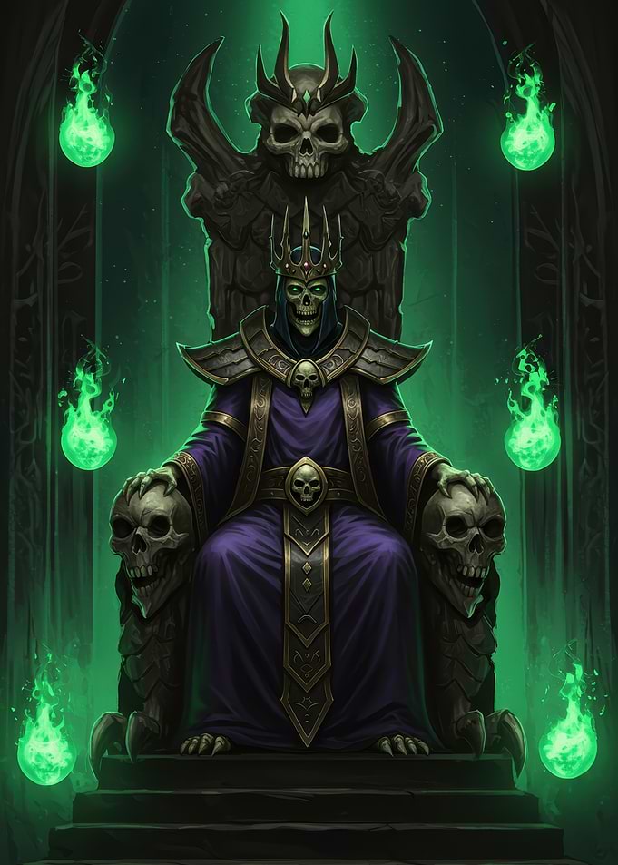 Skull King on Throne with Green Flames