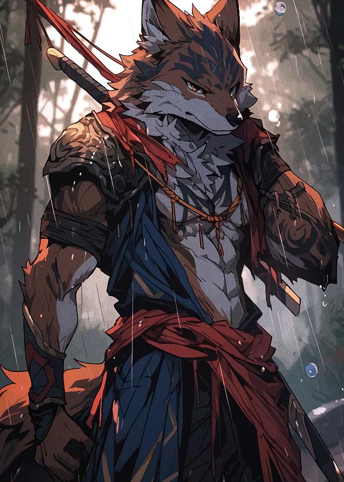 Fox Warrior in the Rain
