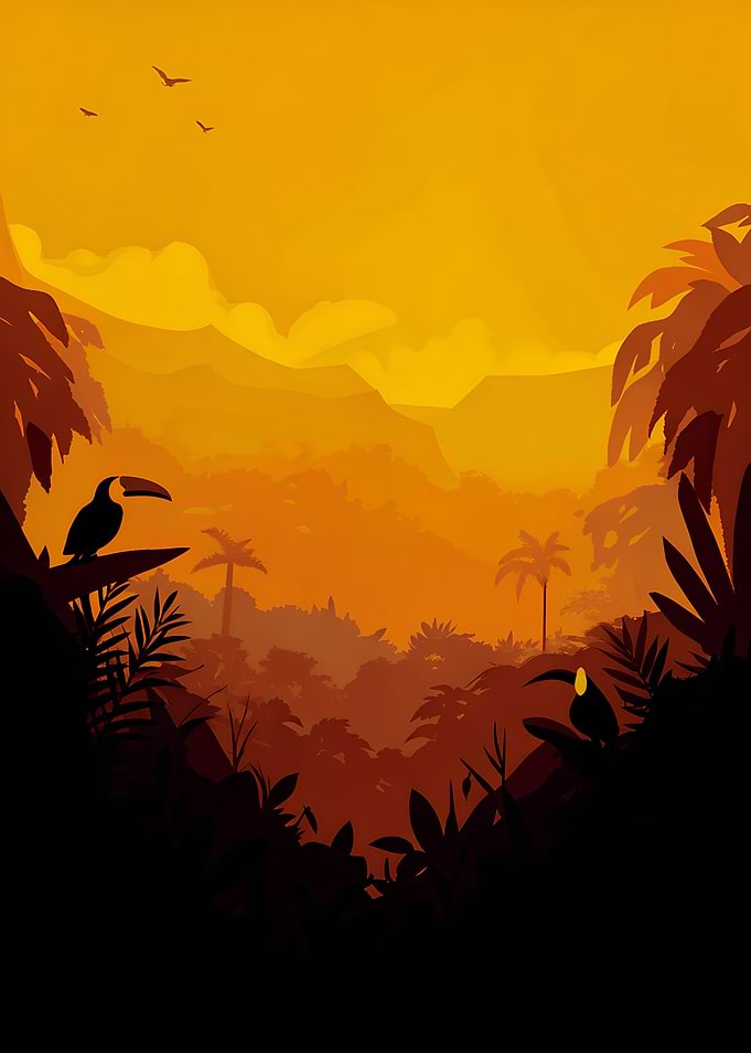 Tropical Jungle Landscape with Toucans