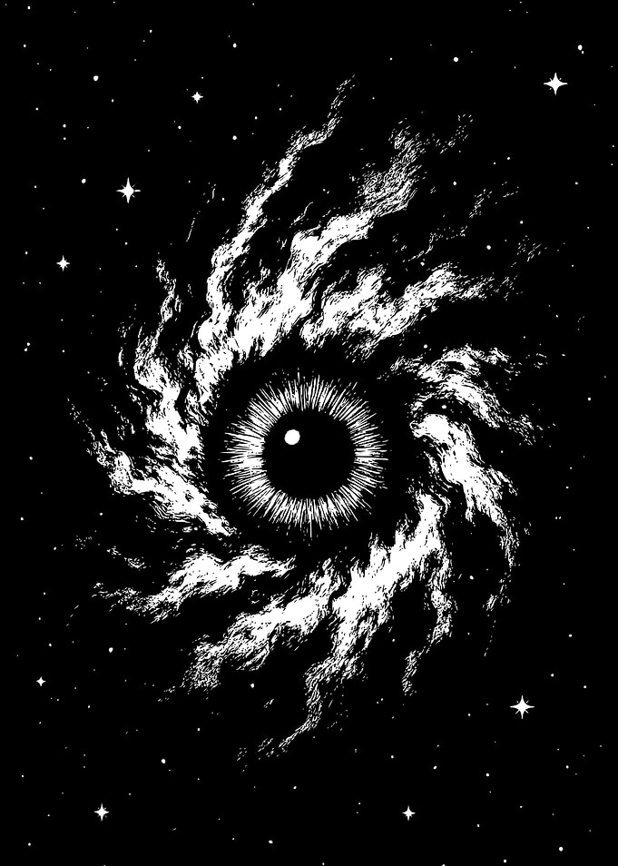 Cosmic Eye in Black and White Space Galaxy