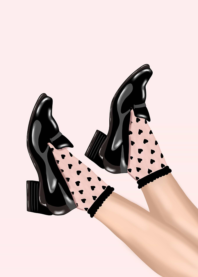 Black Loafers and Heart Socks Illustration